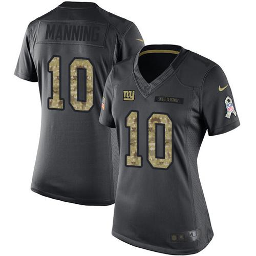 Nike Giants #10 Eli Manning Black Women's Stitched NFL Limited 2016 Salute to Service Jersey